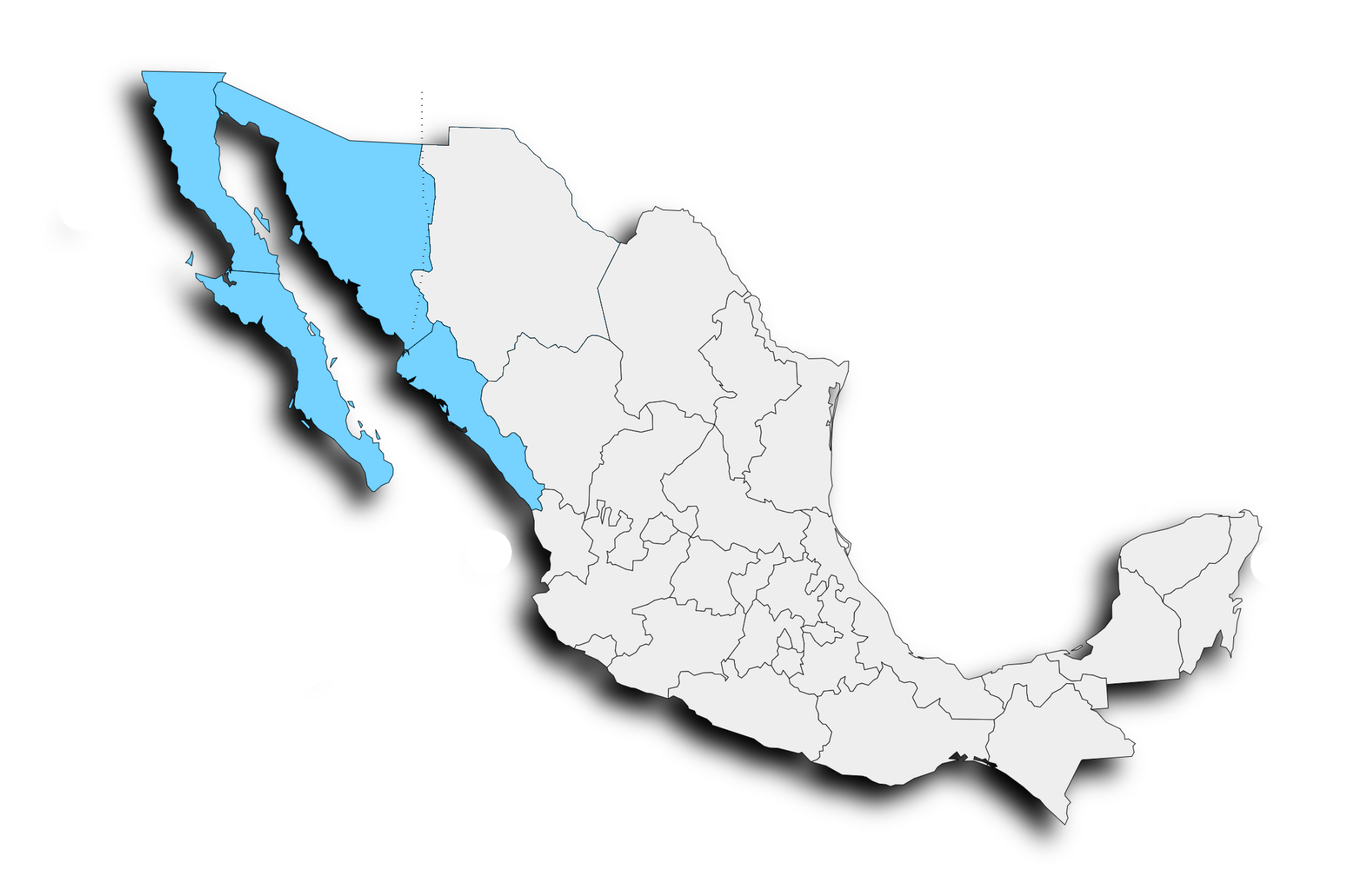 Mapa de México — zona noroeste destacada